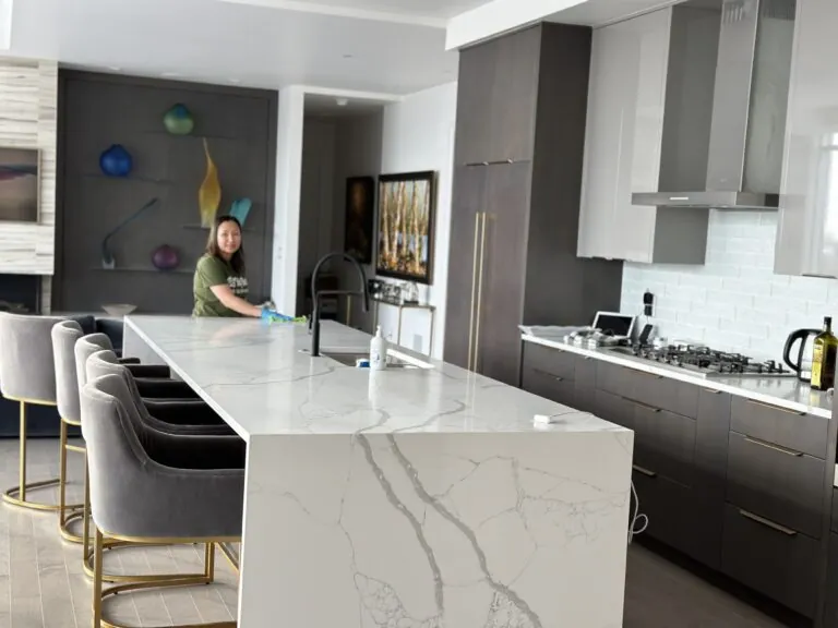 an image of a woman who is cleaning the table