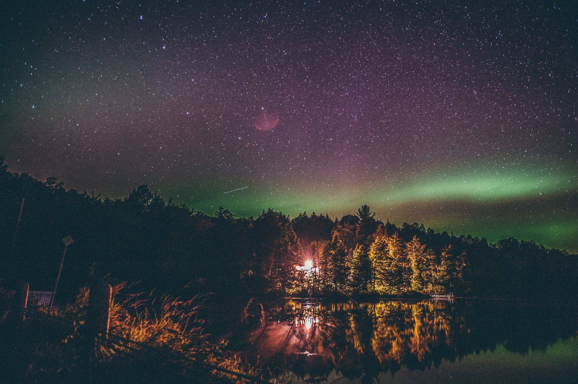 Northern lights at the Narrows of Waskesiu Lake